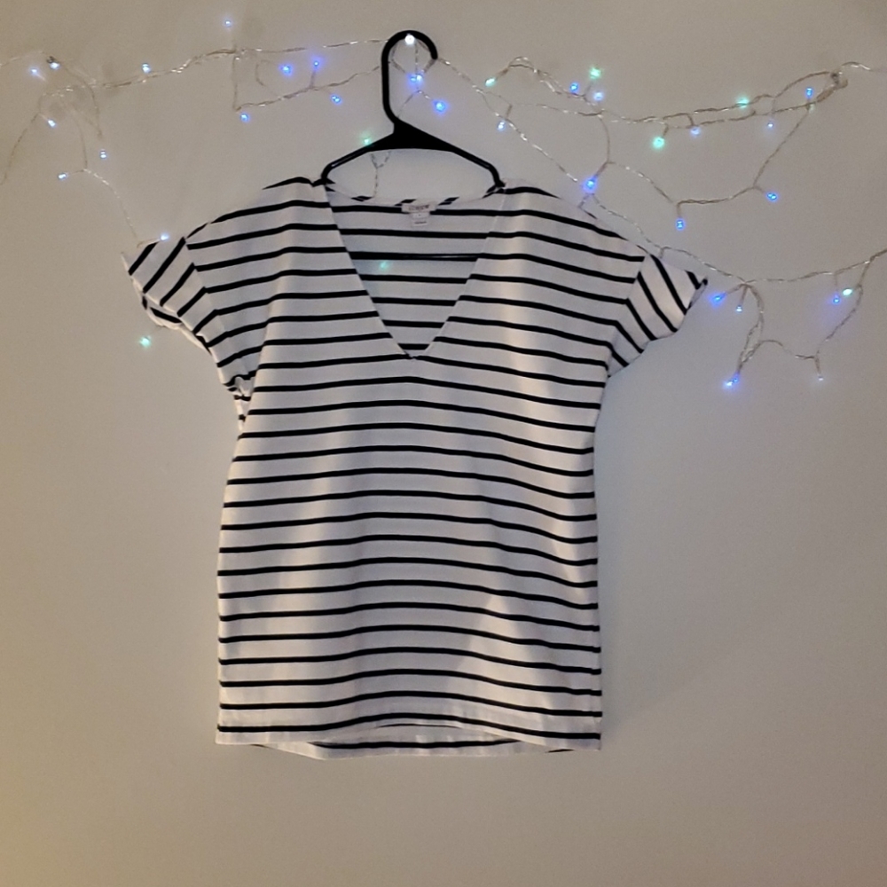J.CREW FACTORY Deep V Neck Short Sleeve Blue/White